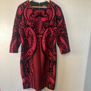 Beige By Eci Womens Size 14 Dress Red Black Velvet Romantic Sheath Peekaboo Sexy